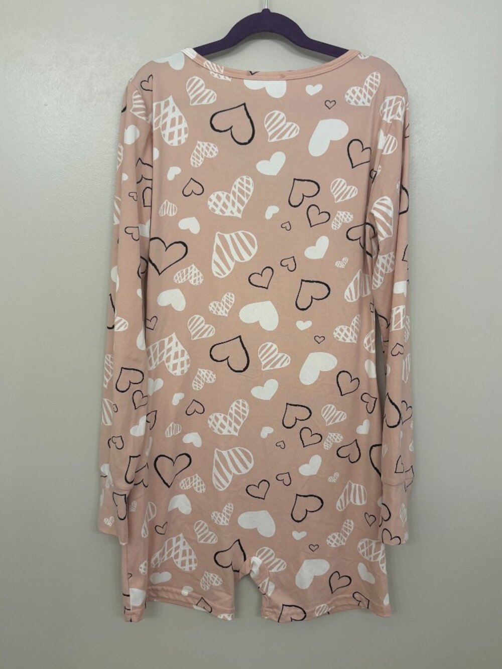 NWOT - Light Pink Heart Printed Long Sleeve Pajama Romper - Picture 5 of 5